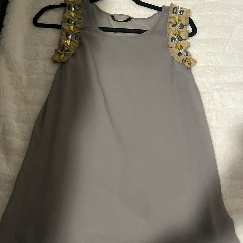 Gray Sleeveless Dress with Embellished Straps